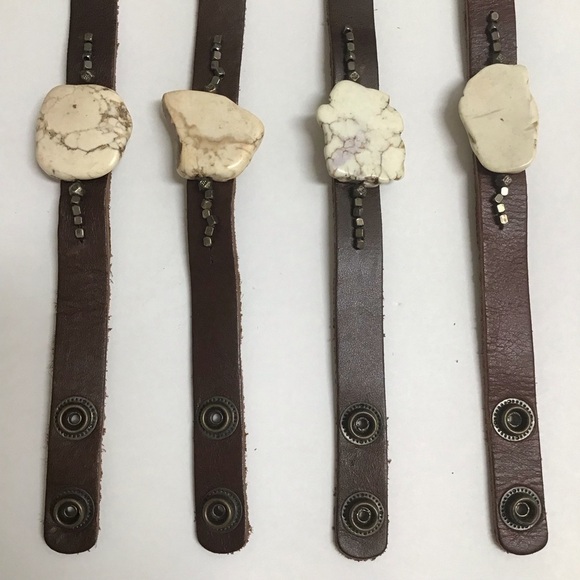 Leather Bracelet Snap Cuff Howlite Beads Closure Adjusts Boho Made In Mexico NEW - Picture 9 of 12